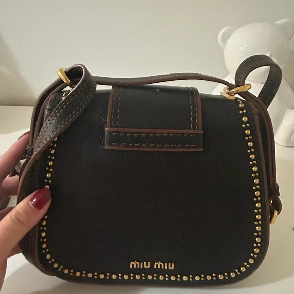 Authentic Miumiu Black Studded Handbag with Jewel Accents - Picture 4 of 7